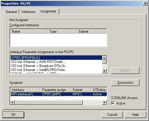 Figure 4-6 Assigning the S7 online access After setting the PG/PC station, the