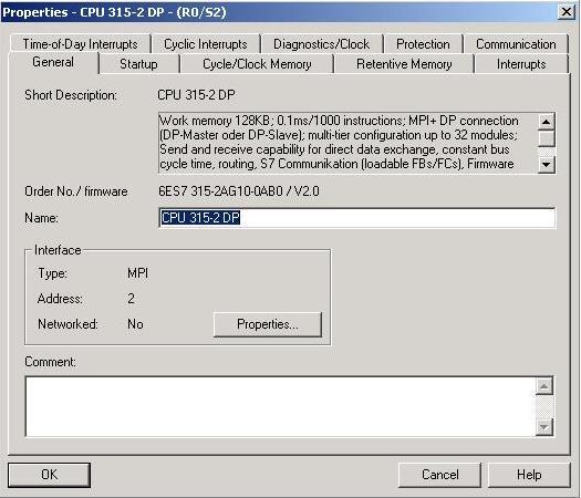 3.2 Activate the MPI interface For activating the MPI interface select the CPU on slot 2 and open the object properties of the CPU via the right mouse button.