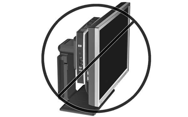Non-supported Mounting Option CAUTION: Mounting a thin client in an non-supported manner could result in failure of the HP Quick Release and damage to the thin client and/or other equipment.