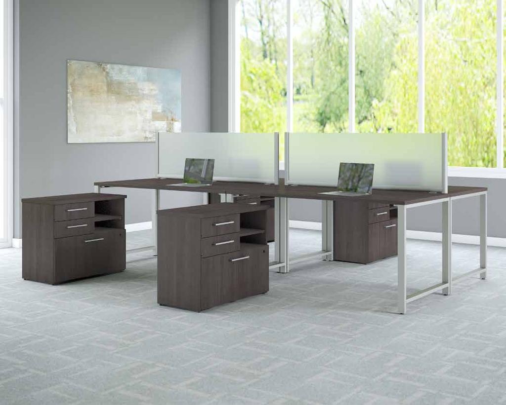 80"H, SG, WH 60W x 30D White Table 4 Person Benching Stations 400S121XX List Price - $7,096.00 119.45"W x 119.29"D x 46.