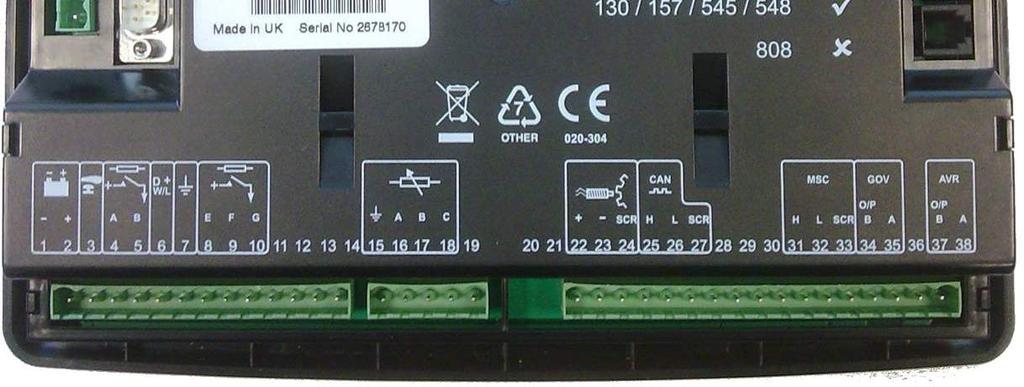 1 USER CONNECTIONS To aid user connection, icons are used on the rear of the module to help identify terminal functions. An example of this is shown below.