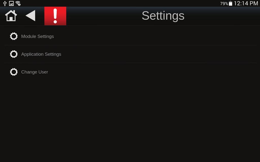 Touch a button to jump to the Settings, Settings Module Status, Schedule, Browser, Trends, or Alarms screen.