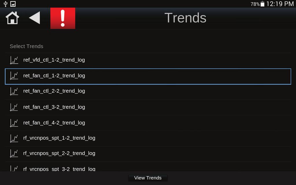 TruVu ET display screens Screen name Trends Description Lets you view trends for points that have trending