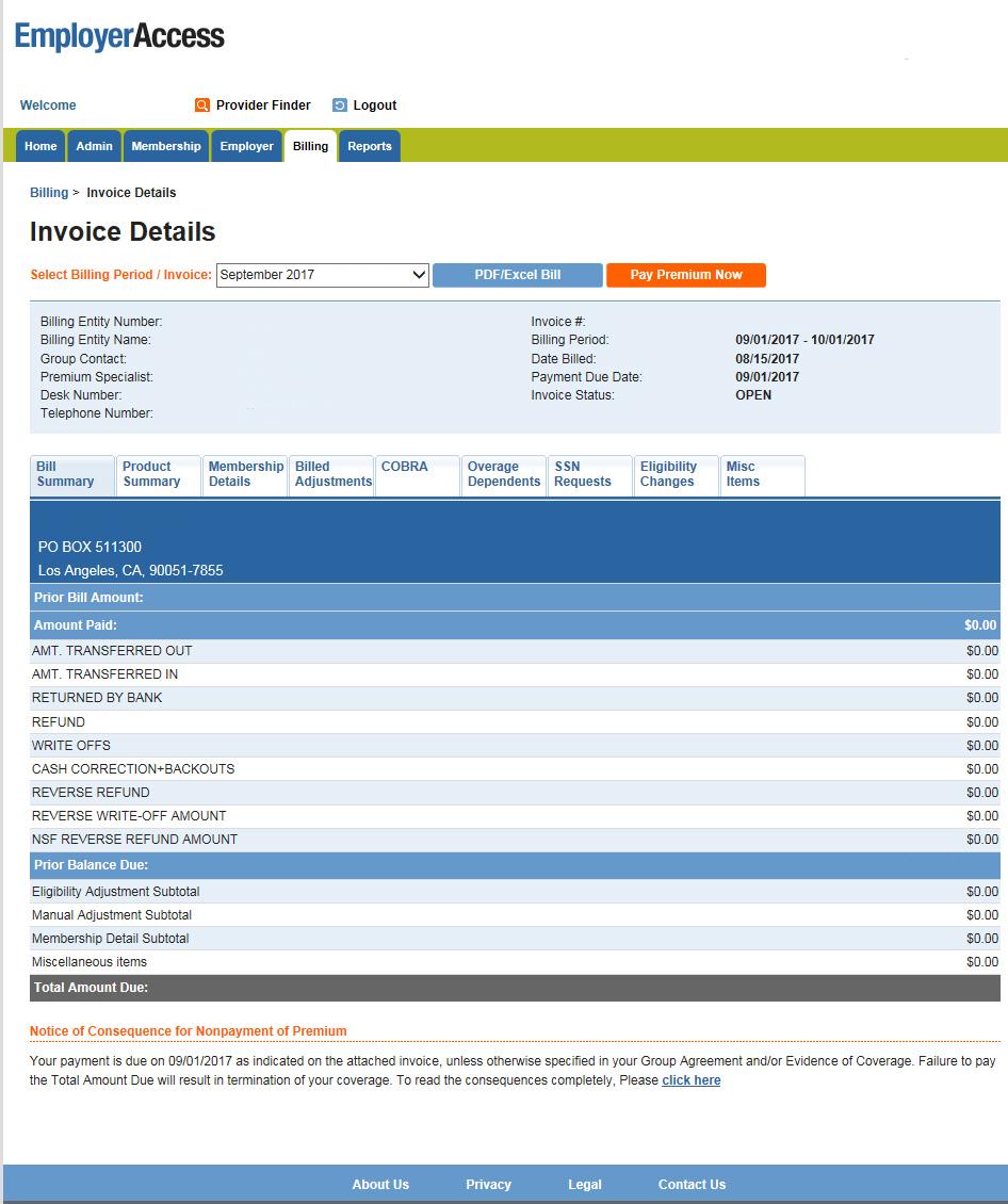 Employer-level capabilities, continued 4 Invoice details After choosing View Details for the billing entity you want to view an invoice for, you ll have a number of options.