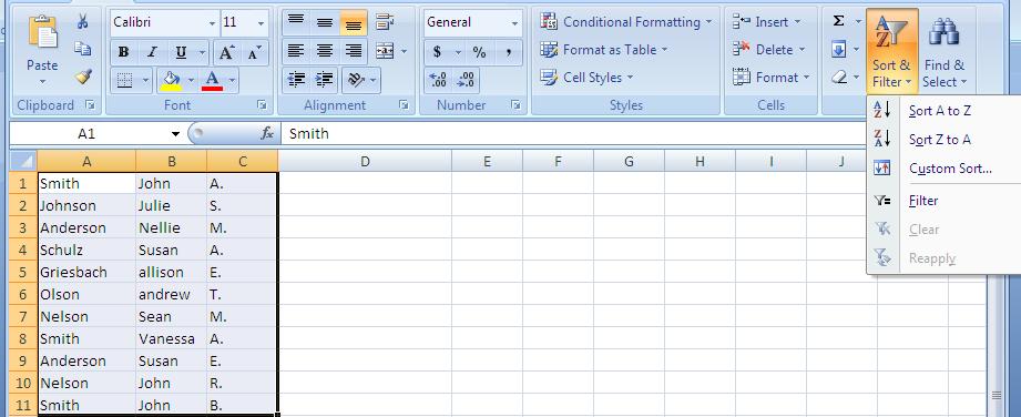 Sorting Data Sort rearrange selected alphabetic or numeric data in a particular order Ascending Order sort alphabetically from A to Z or numerically from smallest to largest value Descending Order