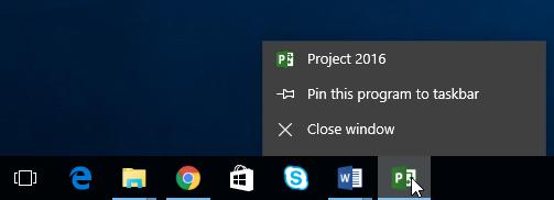 taskbar, as shown, to display the Start menu Click on All apps to display a list of all the apps on your computer Scroll down to the P section Project 2016 is listed here Click on Project 2016 to