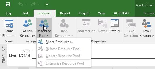 of options Select Share Resources to display the Share Resources dialog box Click on [Cancel] to close the dialog box without doing anything Click on the