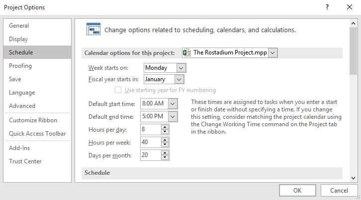 CALENDAR OPTIONS As you will see later when you enter tasks, you can enter their durations in a number of different ways. For example, you can enter the duration in days, or weeks, or even months.