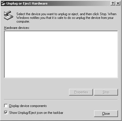 Removing the removable disk 6. A [Unplug or Eject Hardware] window will open. Click the [Close] button and the removable disk will be removed safely. 7. Unplug the USB cable. [Click!