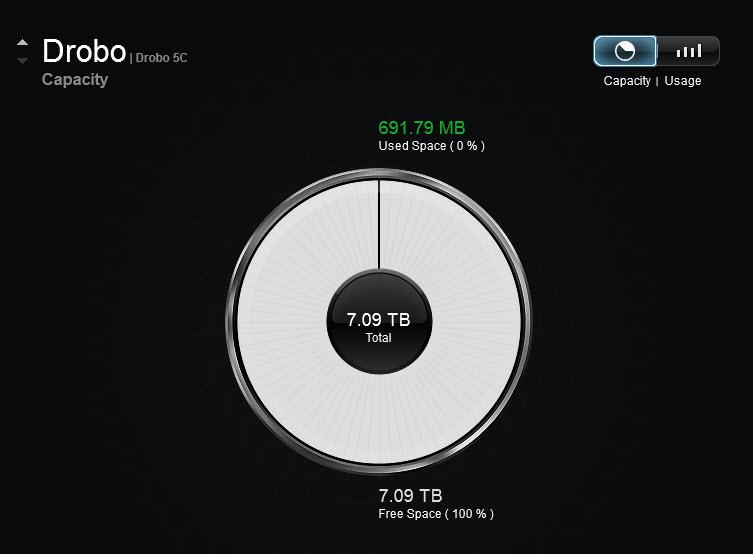 1.7.1.1 Viewing the Capacity Chart The capacity chart gives you a quick glance, and visual, of how your drive space is being used on the Drobo 5C. 1.
