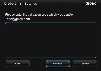 5. If successfully configured, the the Drobo Email settings page will show Drobo Email Relay configured. Note: Once a key is generated, you can reuse it the next time.