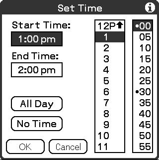 Managing schedules (Date Book) Entering a schedule 1 Press the button to start the Date Book. 2 Tap New and set the start time and end time of the schedule.
