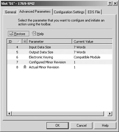 8-6 ControlLogix w/1769-adn DeviceNet Example Ladder Program 4. Select the Advanced Parameters tab (Figure 8.7).