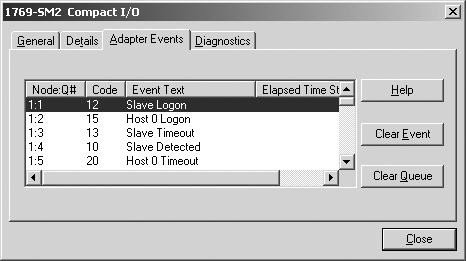 9-6 Troubleshooting Viewing and Clearing Events The module has an event queue to record significant events that occur in the operation of the module.