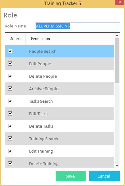The Permissions window lists the different permissions a Role can have.