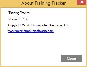 About This window gives you information about your installation of Training Tracker.