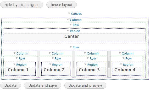 Creating Flexible Pages Using Panels 23. Ensure that the Width field is set to Fluid, then click on Save: 24. In the lower Row, select the second Column drop-down, then select Add row. 25.