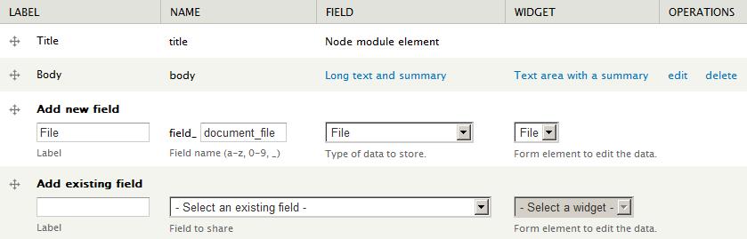 Working with Media 7. In the FIELD drop-down select File: 8. Click on Save. 9. In the Field settings popup leave the options in their default state and click on Save field settings. 10.