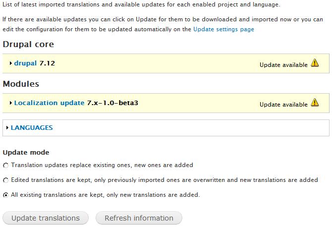 Working with Other Languages 9. Ensure that the option All existing translations are kept, only new translations are added is selected: 10. Click on Update translations. How it works.