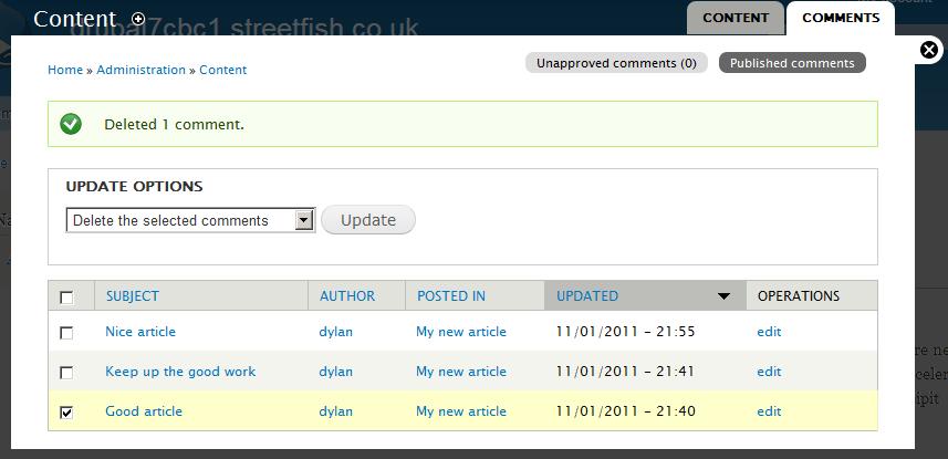 8. Select Content from the admin menu, followed by +Add content. 9. Select Article and enter a title and body text, then click on Save. 10.