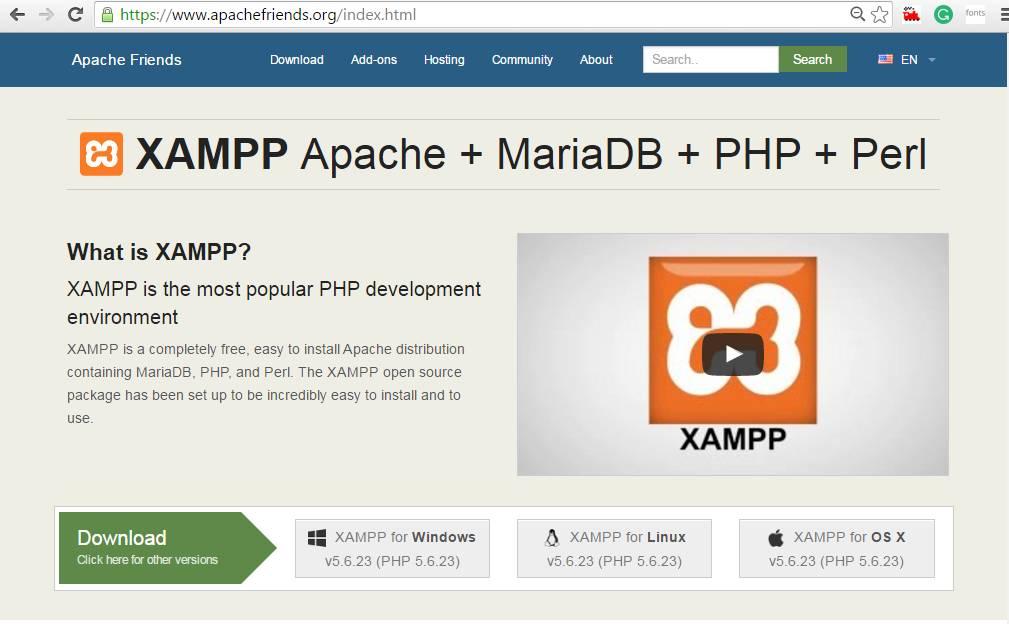 Download the XAMPP first from Apache Friends (https://www.apachefriends.org/index.html). If possible, avoid the latest version. It may slow down your system. See the below image.