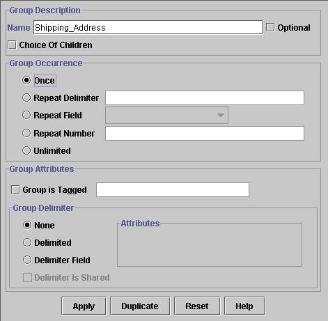 Usig the Format Builder To create a group: 1. Select a item i the tree pae. 2. Choose Isert Group As Child if you wat to create the group as the child of the message format or aother group.