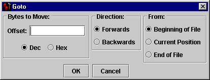3 Testig Format Defiitios Positioig to a Offset The Format Tester GoTo feature allows you to move the cursor i the biary editor to a byte offset you specify. To move to a specified offset: 1.