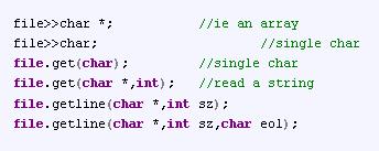 C++ File streams / read Reading from a file Declare an ifstream var.