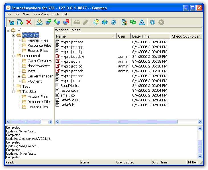The SourceAnywhere for VSS client closely resembles Visual SourceSafe s user interface.