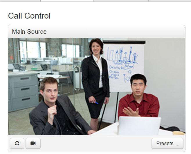 Controlling your camera Web interface Navigate to: Call Control For software version TC7.3.3 and later: You can control the camera of the video system (pan, tilt, zoom) from the Call Control page.