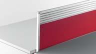 UNEVEN TECHNICL SCREENS 3 mm steel sheet beam, with inverted V shape, supports 4 upholstered clothes, based on 5 mm thick fiber boards and later on upholstered with Forma 5 Group 1 fabrics.