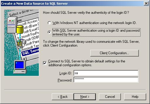 6) Verify that the Connect to SQL Server to obtain checkbox is checked.