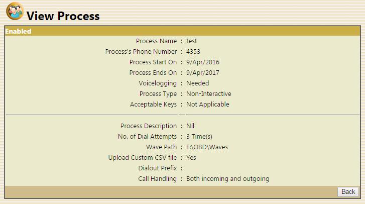 View Process If the process is currently active, then on clicking any of the rows in the process list, the View Process screen appears as shown below.