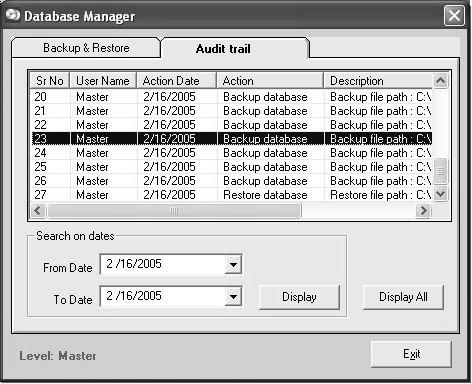 Navigator Reporter User Guide Audit Trail To view the Audit Trail, click the Audit trail tab in the Database Manager screen.