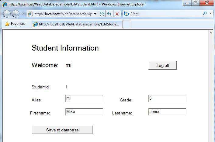 The student edit page appears with the corresponding student information loaded: The student may edit the