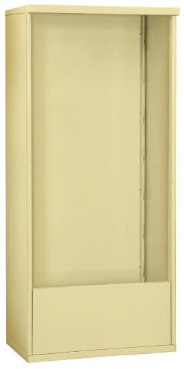 Free-standing mailbox enclosures mount to the ground and can accommodate each of the Salsbury 3700 series horizontal mailbox heights in both one door wide (single column)