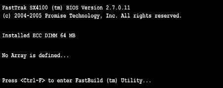 Create a Logical Drive Chapter 2: Installation You will now use the onboard FastBuild BIOS utility to create a logical drive with the attached drives.