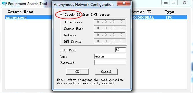 4.1.2 Subnet doesn t match, dbclick to change If the Equipment Search Tool shows the error Subnet doesn t match, dbclick to change!, select Obtain IP from DHCP server.