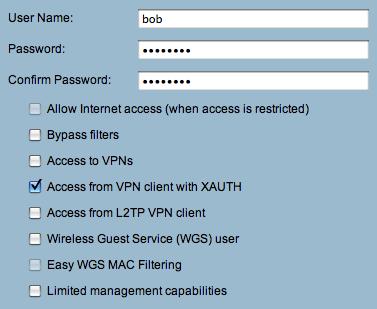 Enter the same password again ➌ Check the box Access from VPN client with XAUTH Click OK to
