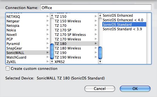 from the list Select your device from the list of SonicWALL devices If your device has