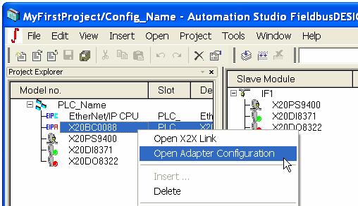 hardware tree and selecting Open Adapter Configuration.
