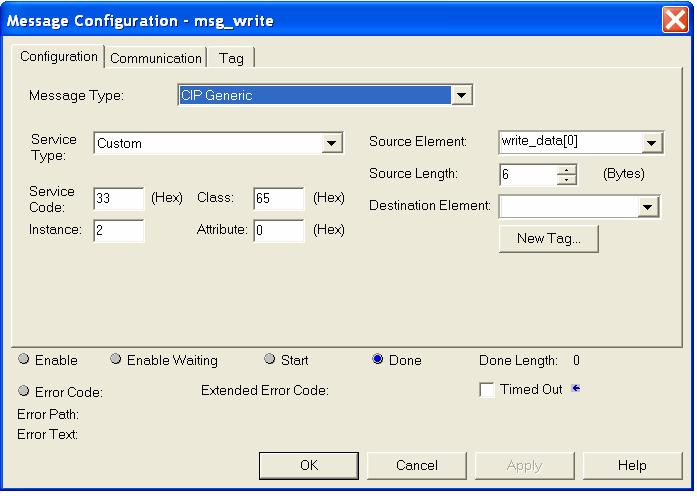 The MSG function block s configuration is shown below.