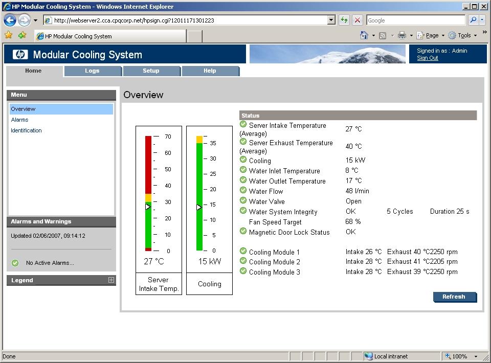 Administrators can monitor the operation of the HP MCS by using the Overview screen on the Home tab (Figure 8).