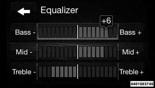 22 RADIO MODE Equalizer Press the Equalizer button to adjust the Bass, Mid and Treble. Use the + or buttons to adjust the equalizer to your desired settings.