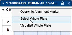 To select all of the samples of a plate, right-click the plate name and select the context menu option Select Whole