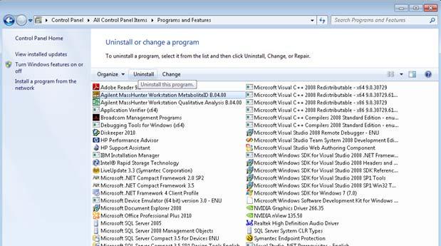 Figure 15 Selecting Programs and Features 4 From the list of currently installed