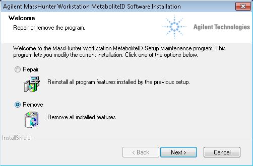 1 Installing Metabolite ID Software 5 Click Remove to remove the Metabolite ID
