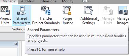 On the manage tab (either in family or project files), select the Shared Parameters tool. 2.