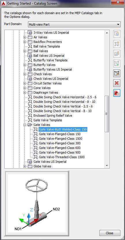 4. Select the Gate Valve-Butt-Welded-Class 150 part. Click the Modify Part Size icon to continue. 5. The file will be opened, and the Content Builder dialog will appear.