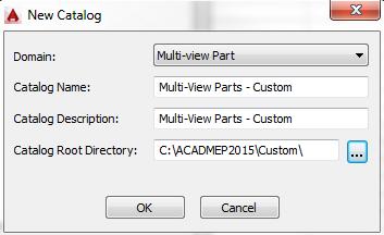 6. In the new catalog dialog, change the part Domain to Multi-View Part. Name the new catalog Multi-View Parts Custom.